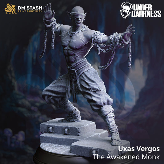 Drow Blind Monk Fighter - Uxas Vergos + Base + BONUS print 3d 12k miniature Gift Idea mini | Dungeons & Dragons | Tabletop | DM Stash