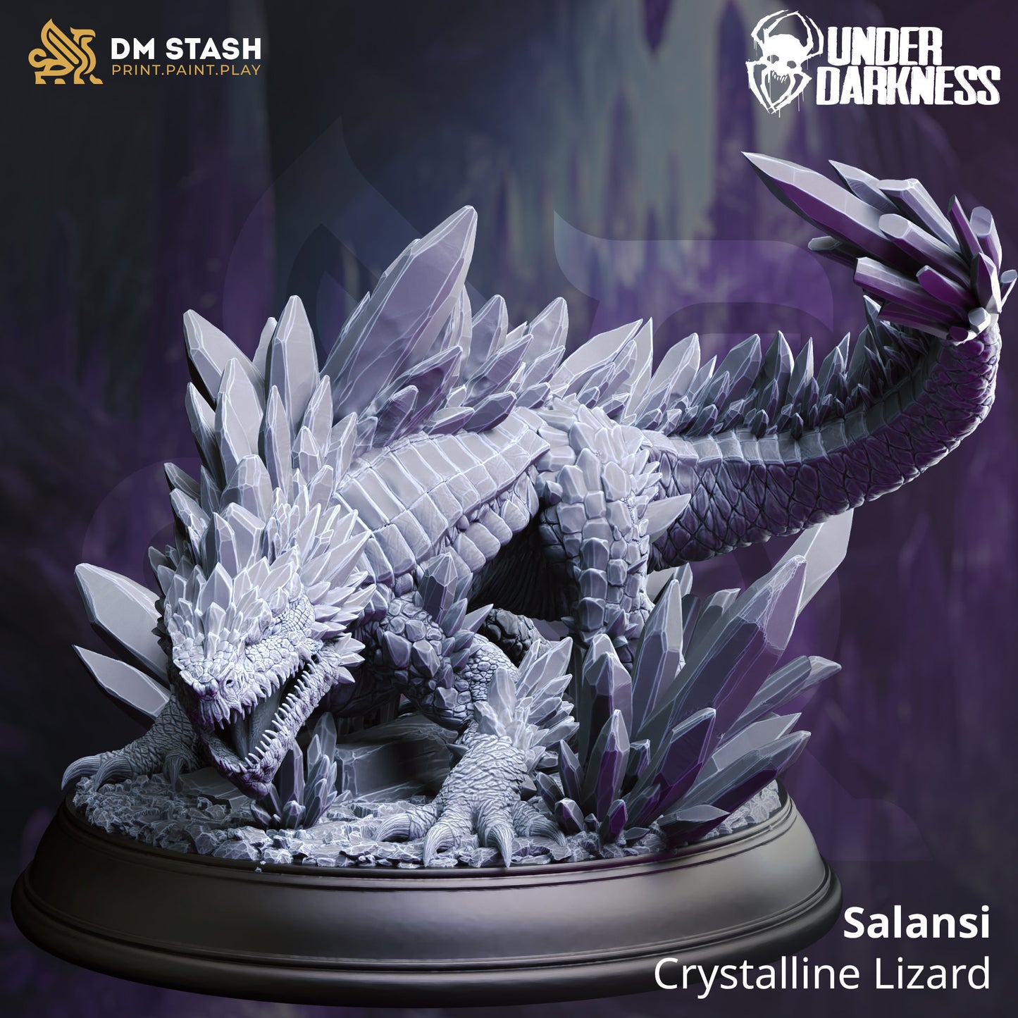 Crystal Lizard - Salansi Beast Large Figure + Base + BONUS print 3d 12k miniature Gift Idea mini | Dungeons & Dragons | Tabletop | DM Stash