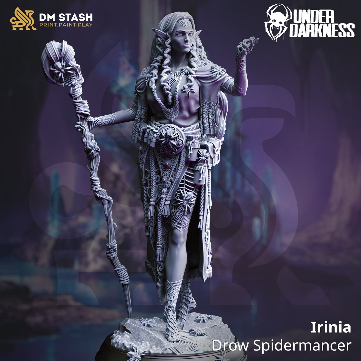 Drow Arachnomancer Elf Mage - Irinia Figure + Base + BONUS print 3d 12k miniature Gift Idea mini | Dungeons & Dragons | Tabletop DM Stash