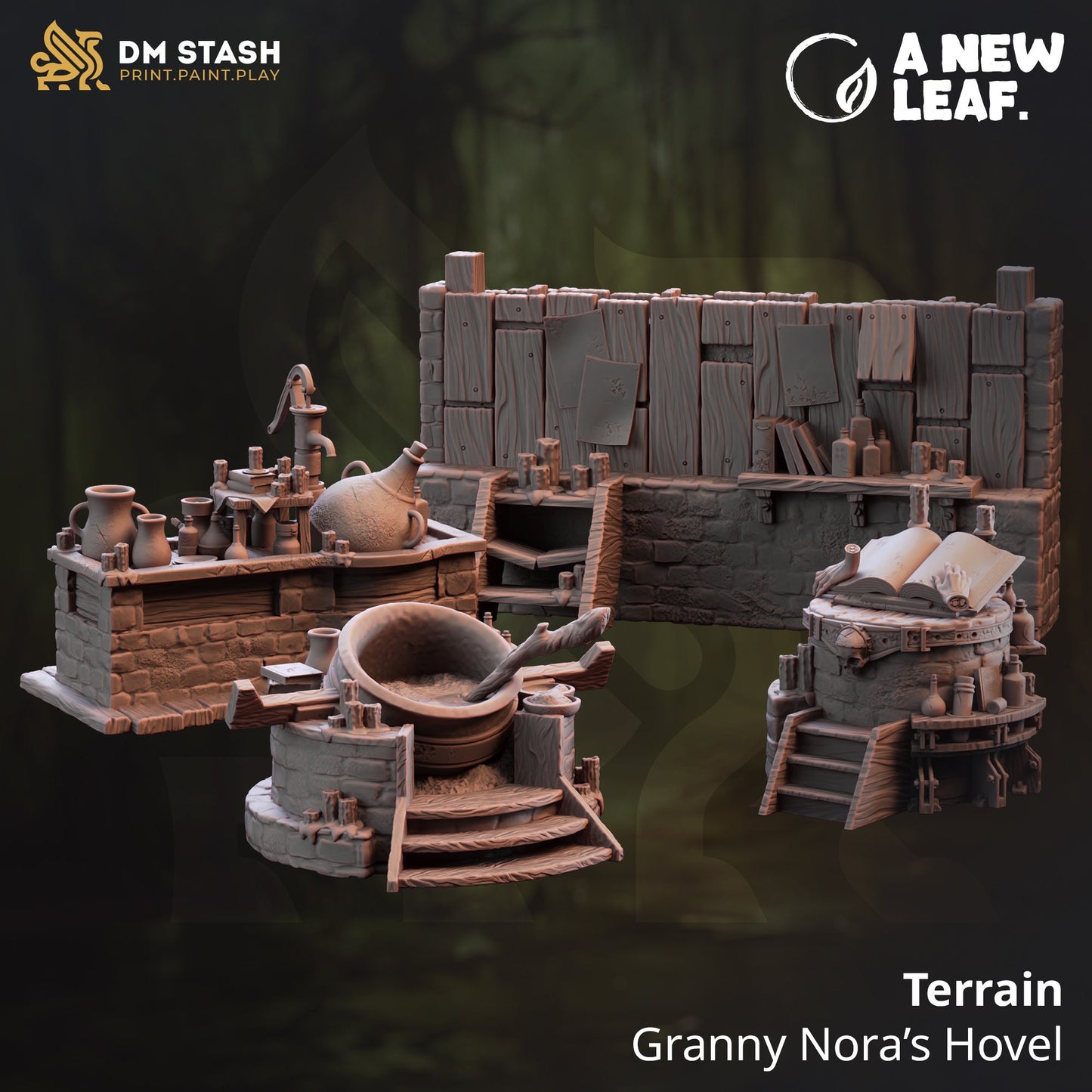 Hag&#39;s Hovel Terrain Set - Granny Nora&#39;s Hut Enviro + BONUS print 3d 12k miniature Gift Idea mini | Dungeons & Dragons | Tabletop | DM Stash