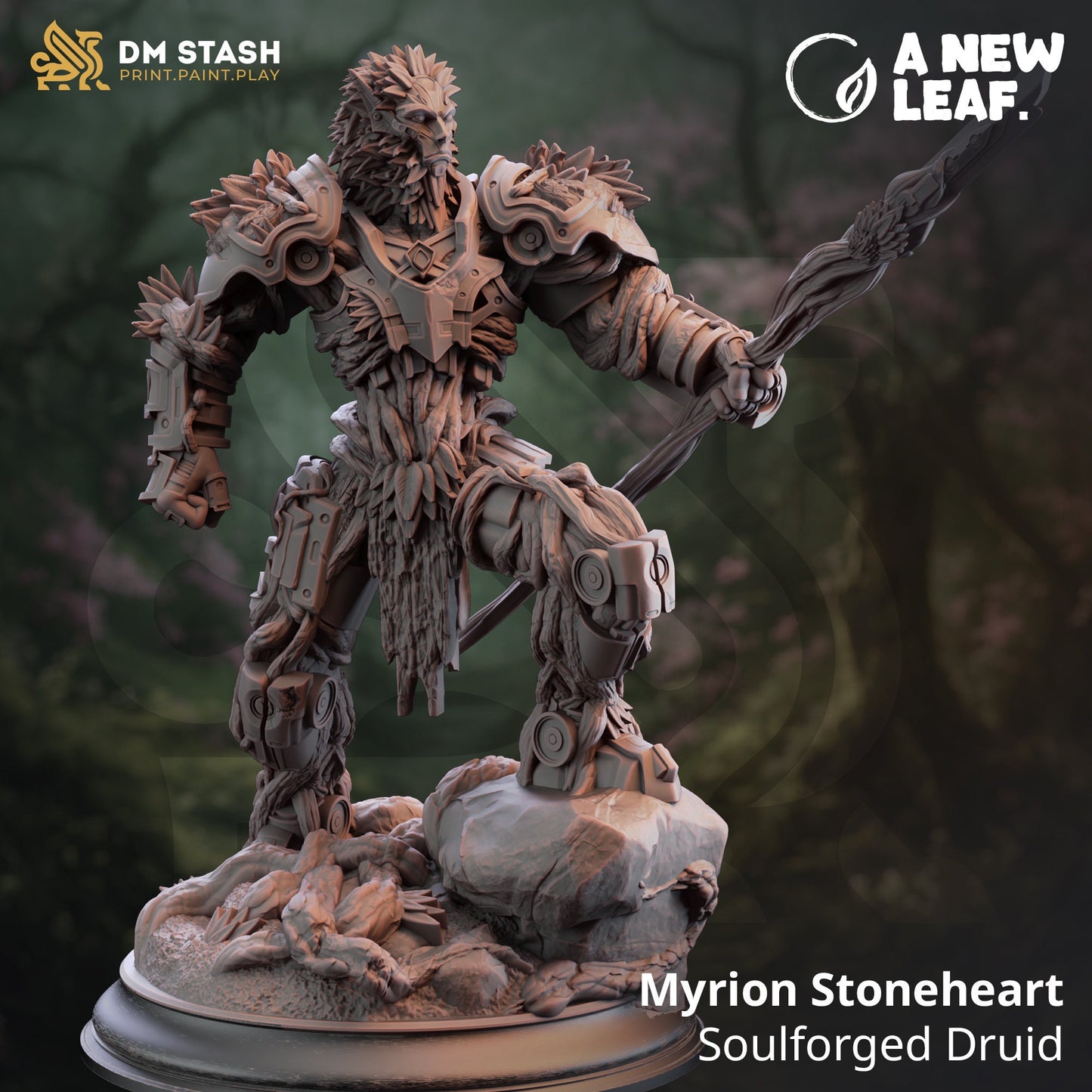 Warforged Druid - Myrion Stoneheart Warrior Figure 12k + Base Print 3D RPG Miniature Gift Idea mini | Dungeons & Dragons Tabletop | DM Stash