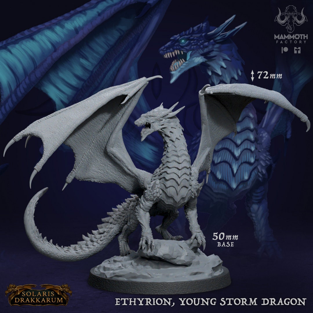 Ethyrion Young Storm Dragon HUGE Figure 12k 14k + BONUS Print 3D RPG Miniature Gift Idea mini | Dungeons & Dragons | Tabletop | Mammoth