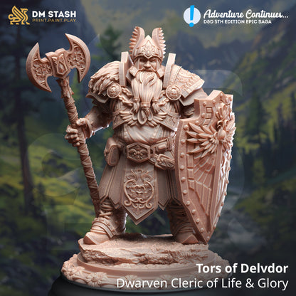 Dwarven Cleric of Life Glory - Tors 32mm Figure + BONUS print 3d 12k miniature Gift Idea TTRPG | Dungeons & Dragons | Tabletop | DM Stash