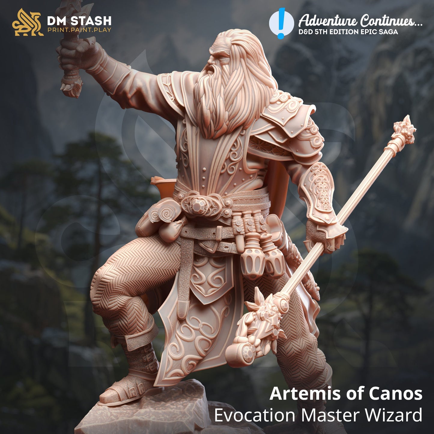 Artemis - Evocation Master Wizard Magic 32mm Figure + BONUS print 3d 12k miniature Gift Idea TTRPG | Dungeons & Dragons | Tabletop DM Stash