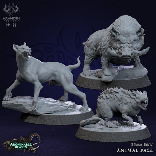 Animals Pack -Dog, Boar, Giant Rat 3 Figures 12k + Base Print 3D RPG Miniature Gift Idea mini | Dungeons & Dragons  Tabletop Mammoth Factory