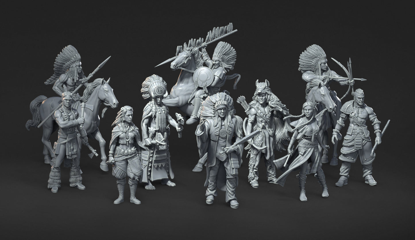 Set Indian Warriors Army Bundle 10 Figures 12k 14k + BONUS Print 3D RPG Miniature Gift Idea mini | Dungeons & Dragons | Tabletop RN Estudio