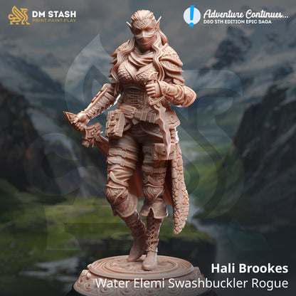 Hali - Water Genasi Rogue Assassin 32mm Figure + BONUS print 3d 12k miniature Gift Idea TTRPG | Dungeons & Dragons | Tabletop | DM Stash