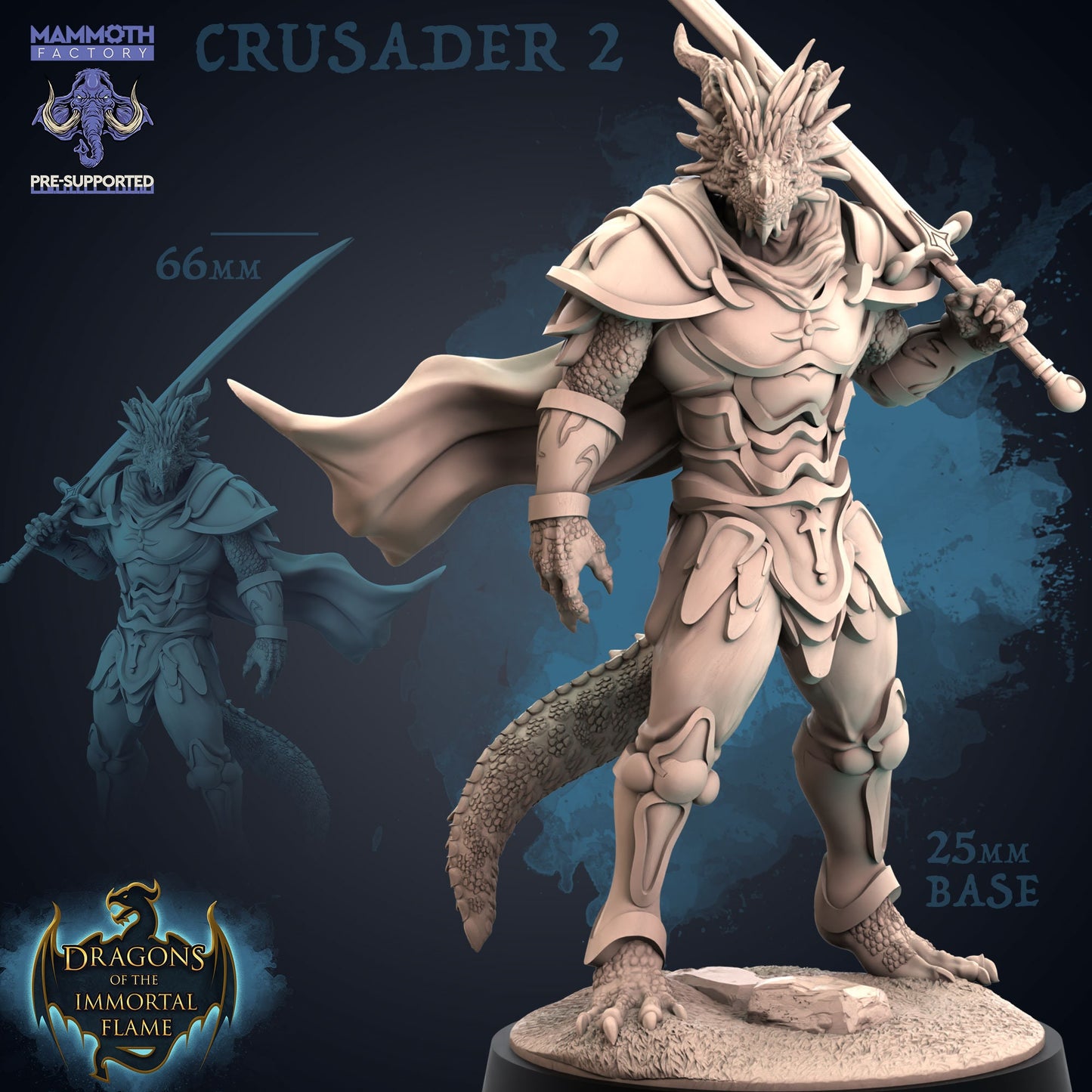 Crusader - Dragonborn Knight Warrior Figure 12k 14k + BONUS Print 3D RPG Miniature Gift Idea mini | Dungeons & Dragons | Tabletop | Mammoth