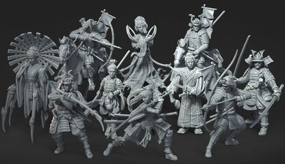 Lot de 10 figurines de samouraï (12 000 et 14 000) + BONUS, impression 3D, miniature RPG, idée cadeau | Donjons et Dragons | Jeux de table RN Estudio