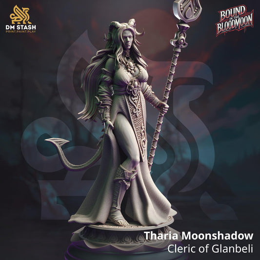 Tharia Moonshadow Tiefling Moon Cleric Figure 14k + Base Print 3D RPG Miniature Gift Idea mini | Dungeons & Dragons DND Tabletop | DM Stash