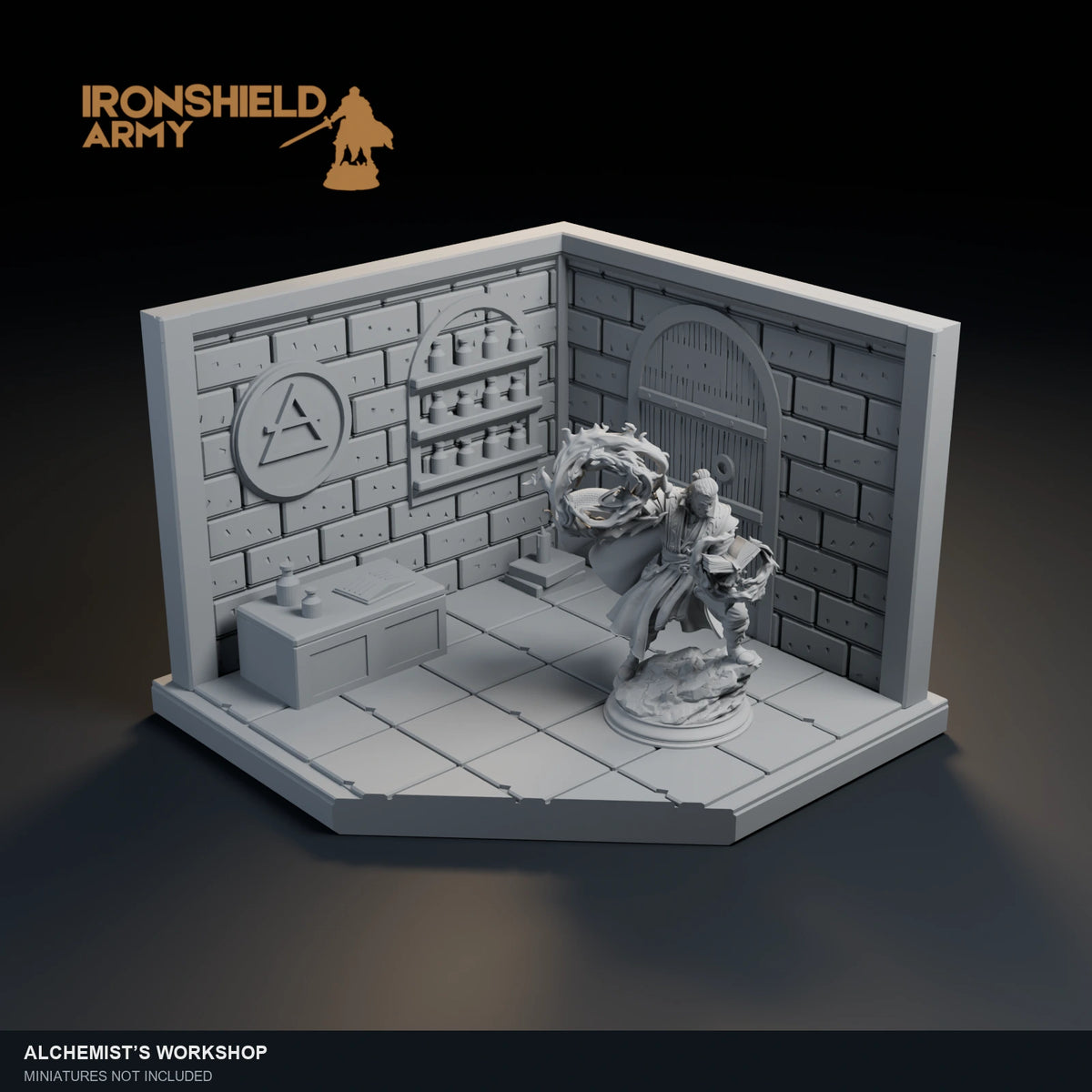 Alchemist’s Workshop visualization with Aaron shown for scale. Miniature not included.