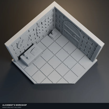 Top-angle visualization of Alchemist’s Workshop, showing its floor layout and open central area.