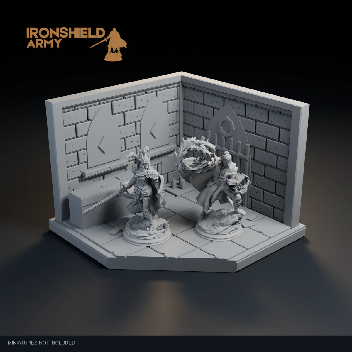 Necromancer’s Crypt visualization with Alwine the warrior and Aaron the mage. Miniatures not included.