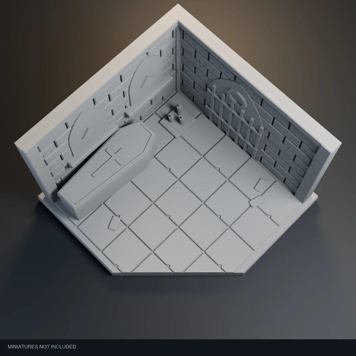 Top-angle visualization of Necromancer’s Crypt, showing its floor layout and open central area.