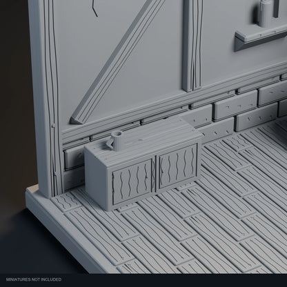 Close-up visualization of the sideboard and tankard in the Tavern display.