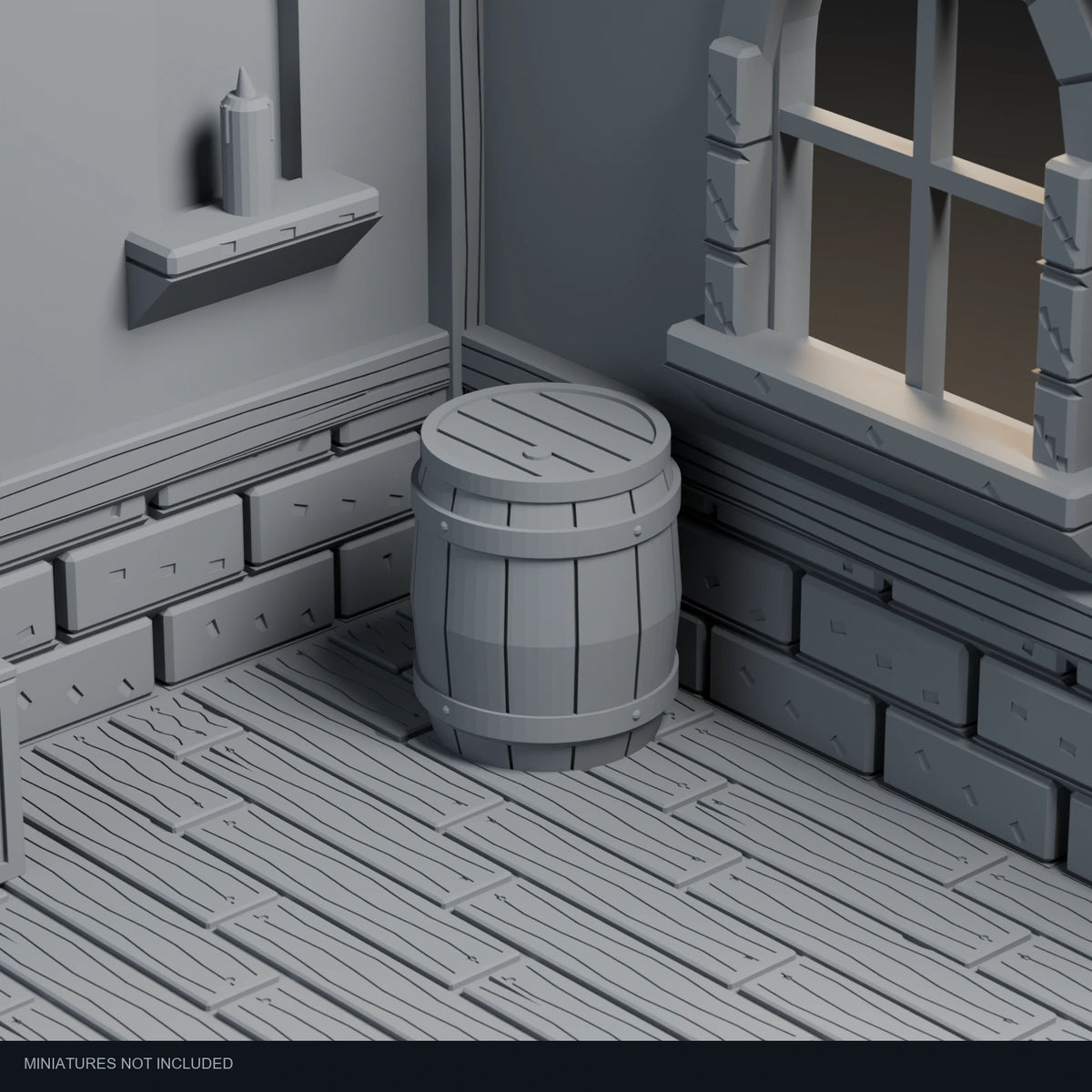 Close-up visualization of the sculpted barrel in the Tavern display.