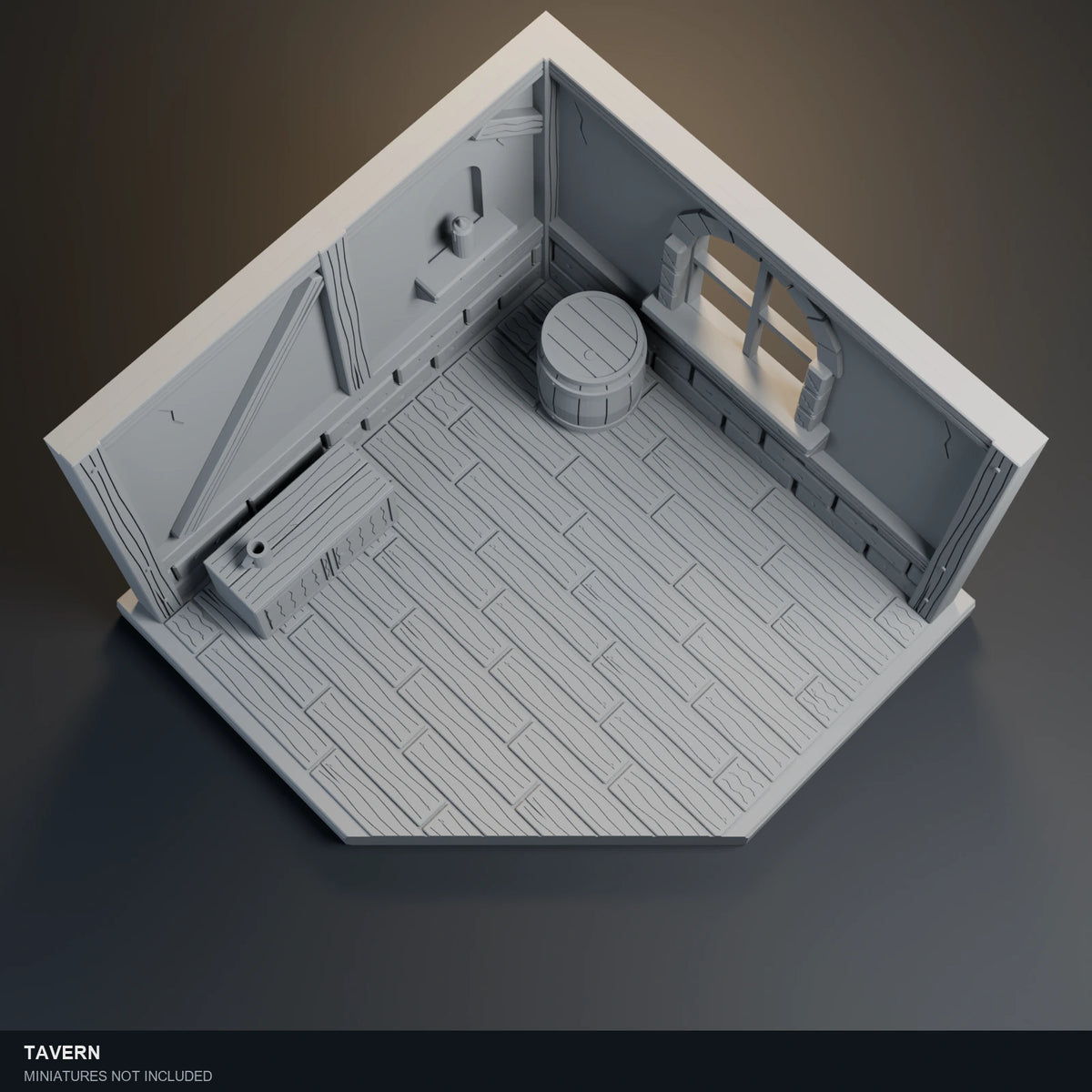 Top-angle visualization of Tavern, showing its floor layout and open central area.