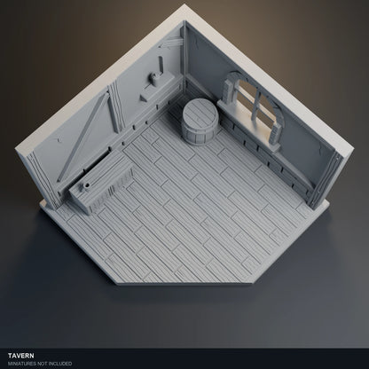 Top-angle visualization of Tavern, showing its floor layout and open central area.