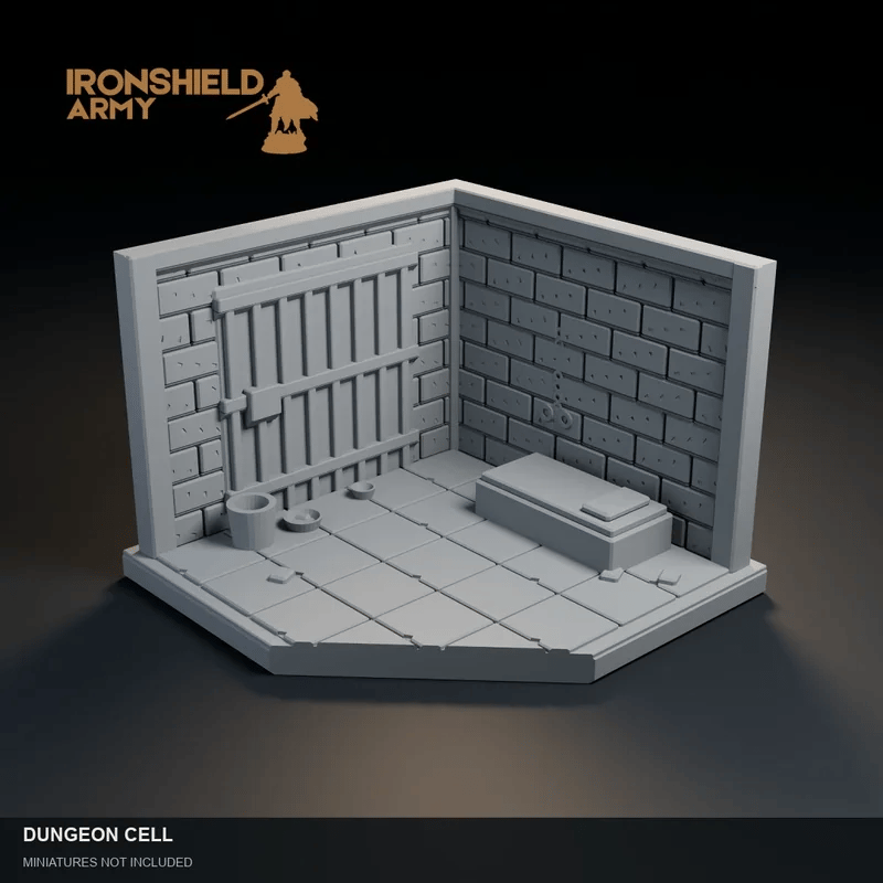 Animated cinematic visualization of Dungeon Cell. Detail close-ups, Aaron the mage and Alwine the warrior shown for scale. Miniatures not included.