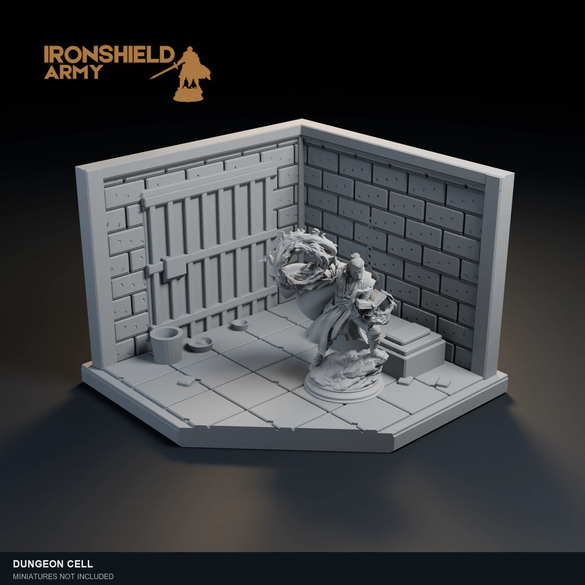 Dungeon Cell with Aaron shown for scale. Miniature and base not included.