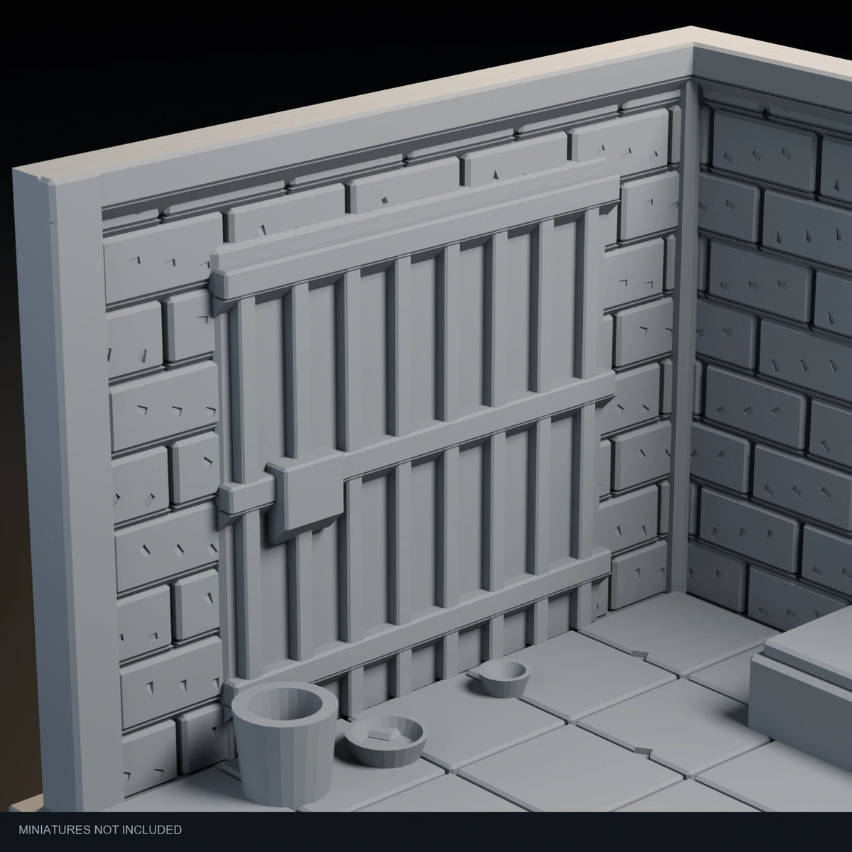 Close-up visualization of the barred-door relief in Dungeon Cell.