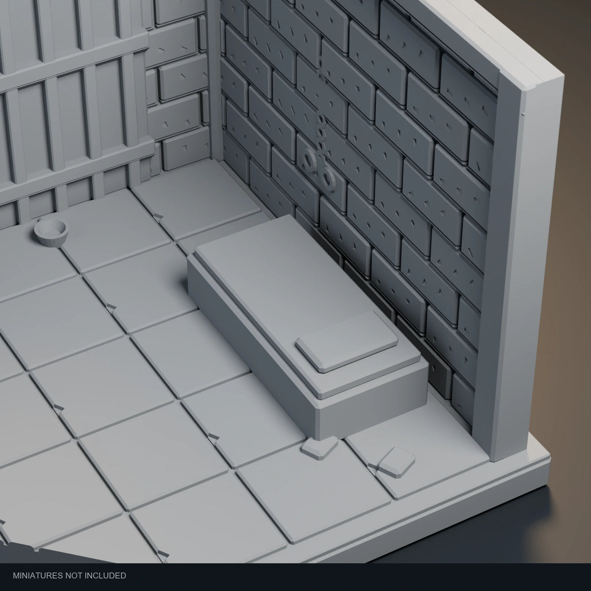 Close-up visualization of the larger bed and pillow in Dungeon Cell.
