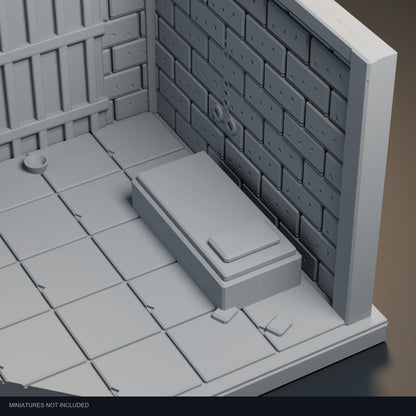 Close-up visualization of the larger bed and pillow in Dungeon Cell.