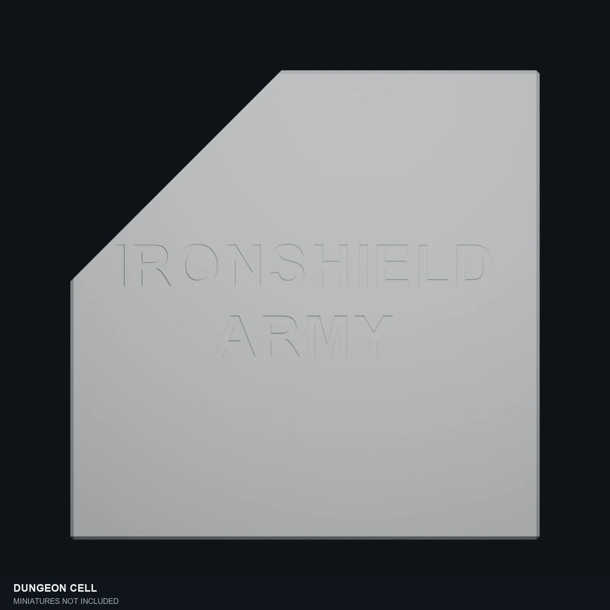 Underside of the actual Dungeon Cell source model, showing the IRONSHIELD ARMY engraving.