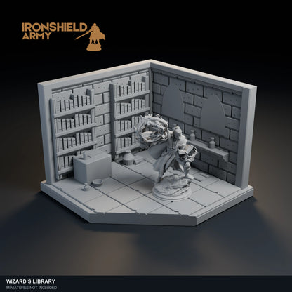 Wizard’s Library with Aaron shown for scale. Miniature and base not included.