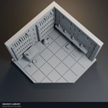 Top-angle visualization of Wizard’s Library, showing the sculpted floor and open central area.