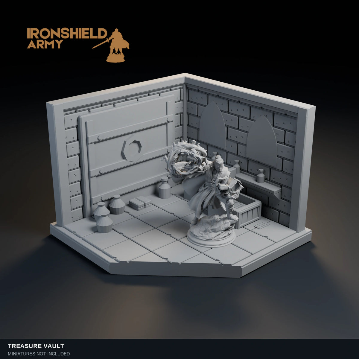 Treasure Vault with Aaron shown for scale. Miniature and base not included.
