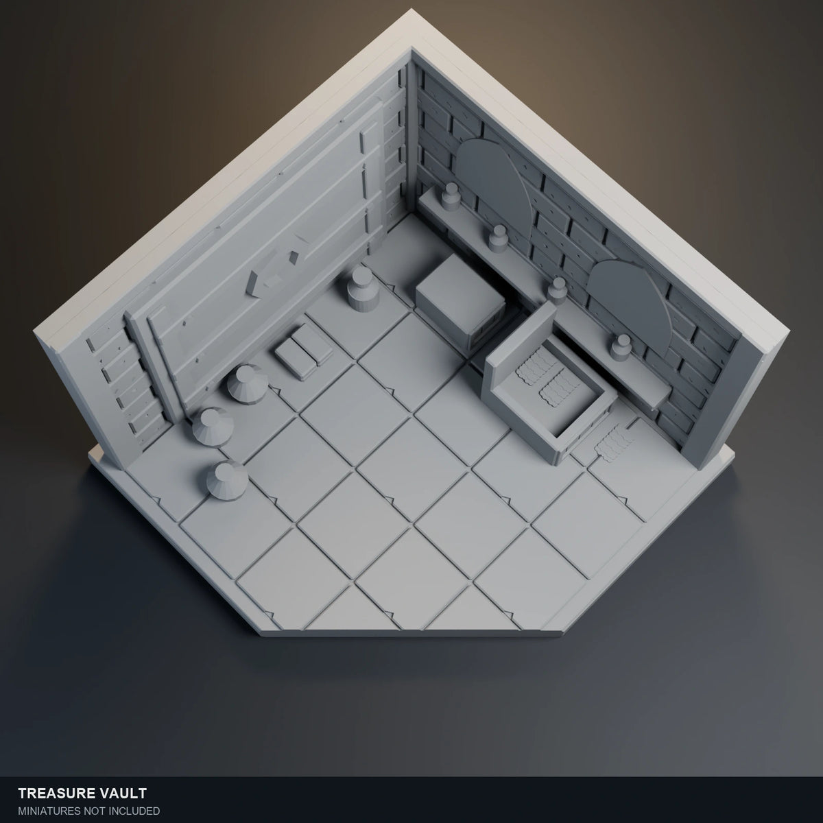 Top-angle visualization of Treasure Vault, showing the sculpted floor and open central area.