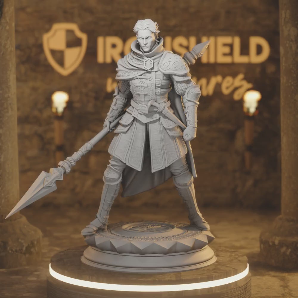 Karthis Warrior Paladin Ranger Spear — 360° rotating view of 3D printed DnD miniature