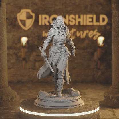 Delyna ro Unviel - Blade of Justice Elf, Human Ranger, Rogue DnD miniature 3D printed resin tabletop RPG figure
