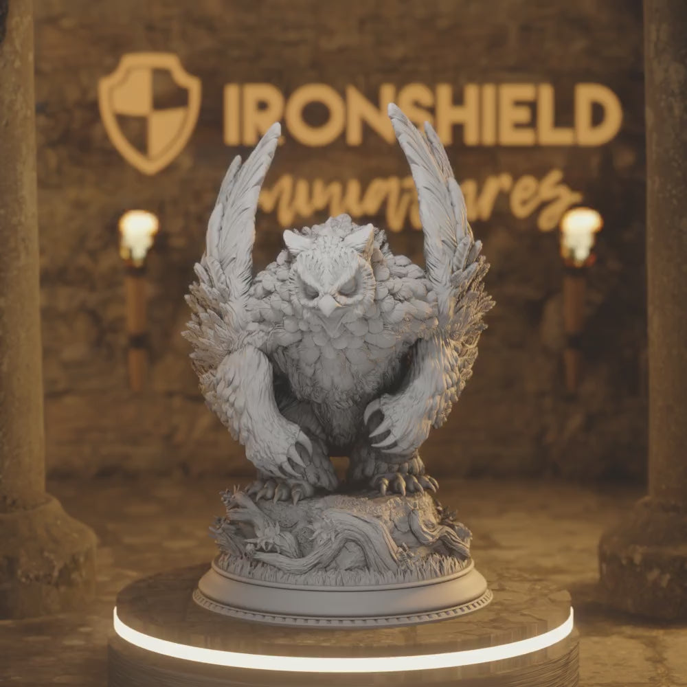 Northern Masked Owlbear - Sonatus Beast Big — 360° rotating view of 3D printed DnD miniature