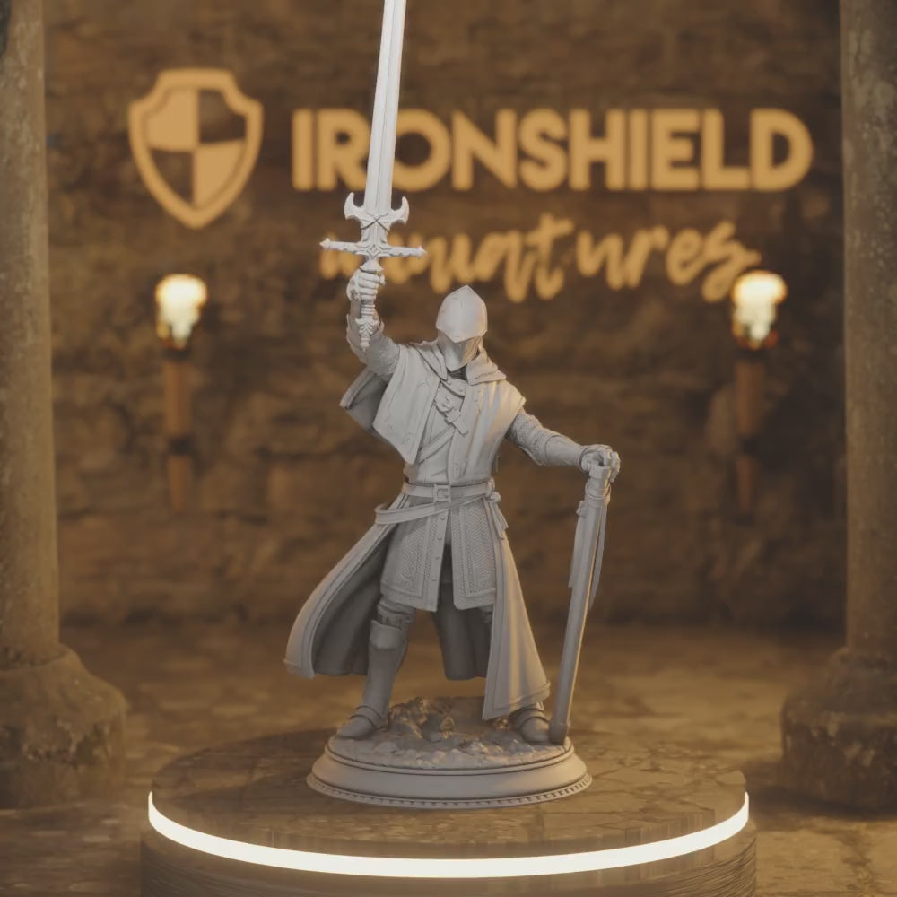 Vicar Knight Cleric Fighter Paladin — 360° rotating view of 3D printed DnD miniature