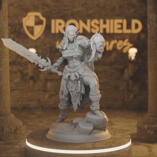 Brakaza Hobgoblin Orc Barbarian Queen — 360° rotating view of 3D printed DnD miniature
