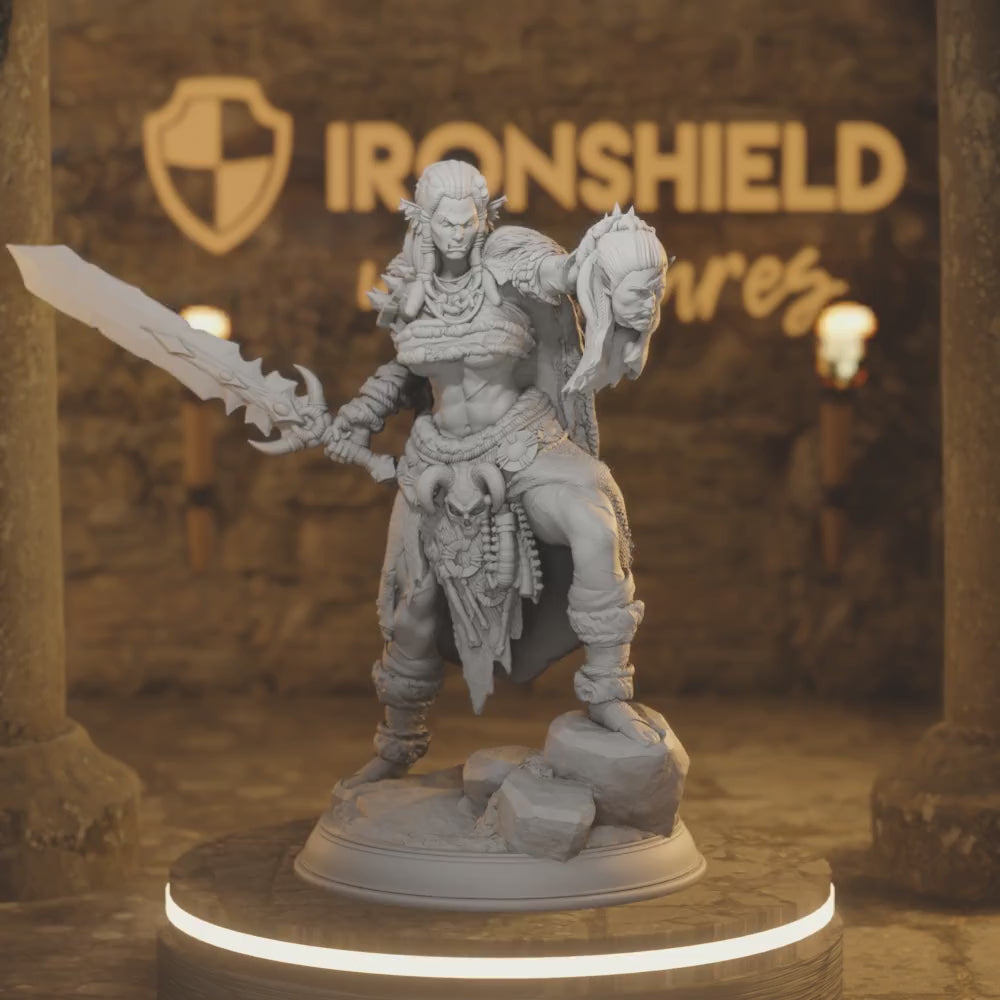 Brakaza Hobgoblin Orc Barbarian Queen — 360° rotating view of 3D printed DnD miniature