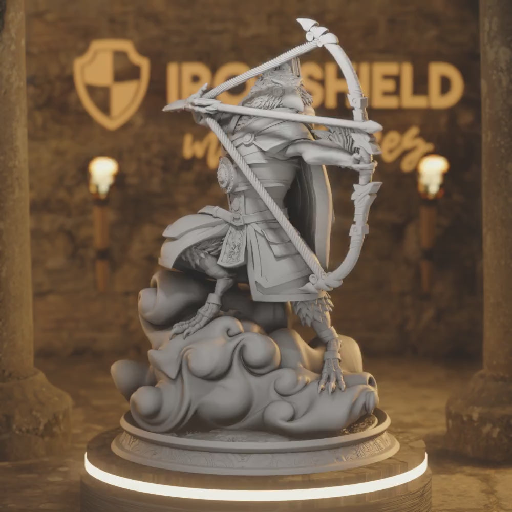 Birdfolk Ranger Archer Owl - Akataka Beastfolk — 360° rotating view of 3D printed DnD miniature
