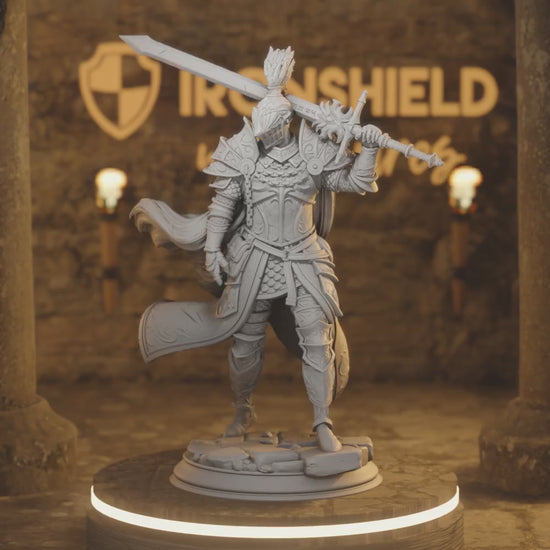 Lothar the Black Knight Paladin Fighter — 360° rotating view of 3D printed DnD miniature