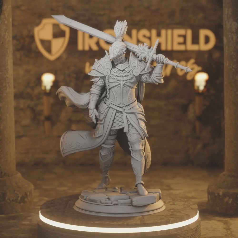 Lothar the Black Knight Paladin Fighter — 360° rotating view of 3D printed DnD miniature