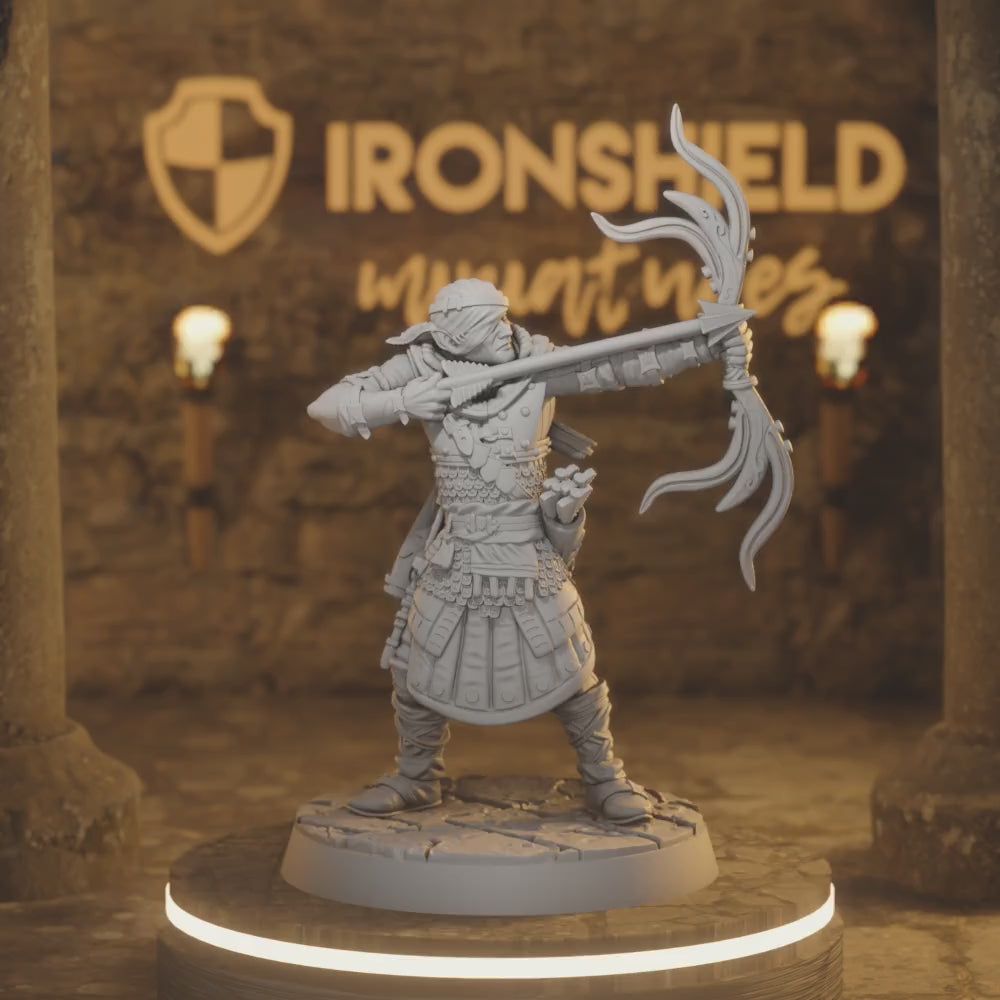 Iorweth – Elven Ranger Archer Scout Outlaw — 360° rotating view of 3D printed DnD miniature