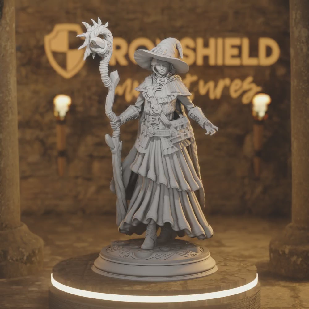 Alia Female Warlock Wizard Sorcerer — 360° rotating view of 3D printed DnD miniature