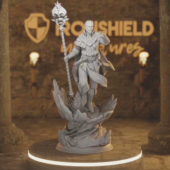Master Sorcerer Wizard - Barandir Headmaster — 360° rotating view of 3D printed DnD miniature