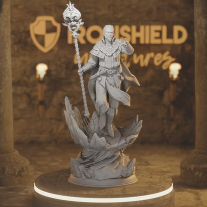 Master Sorcerer Wizard - Barandir Headmaster — 360° rotating view of 3D printed DnD miniature