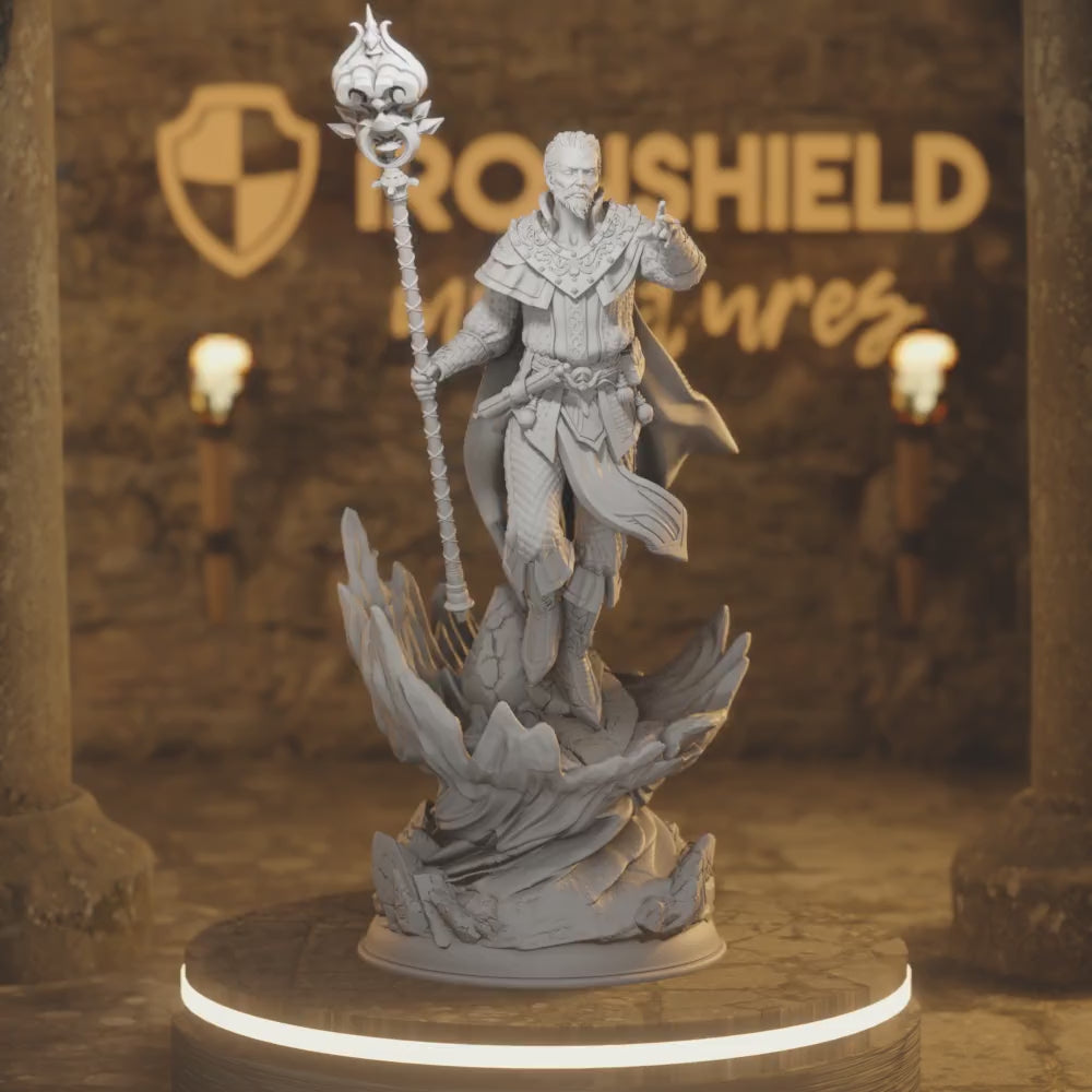 Master Sorcerer Wizard - Barandir Headmaster — 360° rotating view of 3D printed DnD miniature