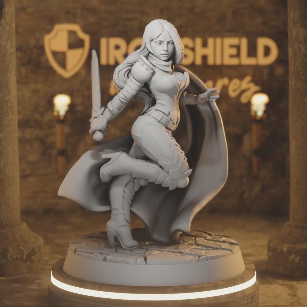 Deliat - Rogue 5e assassin girl — 360° rotating view of 3D printed DnD miniature