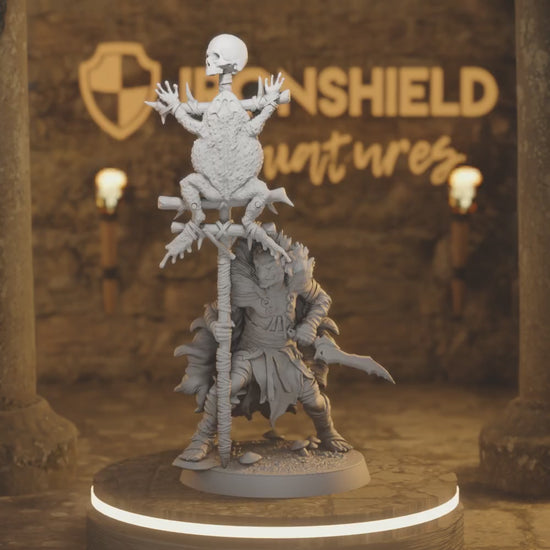 Marsh Goblin Bannerman – War Herald Totem Bearer — 360° rotating view of 3D printed DnD miniature