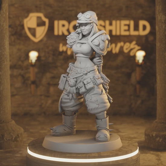 Junkgirl - Wasteland Female Soldier Gun Fighter — 360° rotating view of 3D printed DnD miniature