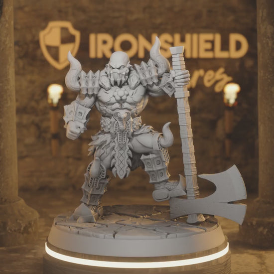 Ostorath hulking axeman berserker warrior — 360° rotating view of 3D printed DnD miniature